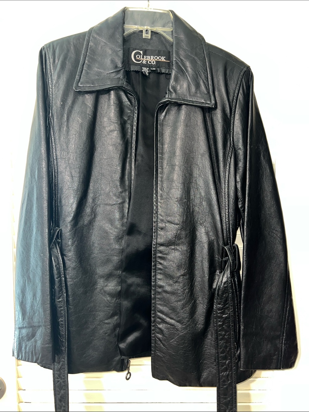 Black Leather Belted Jacket